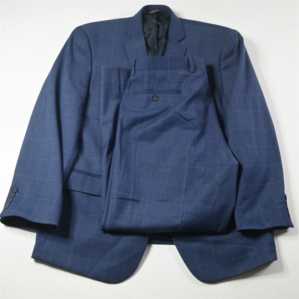 Andrew Marc 40S 34x28‎ Blue Windowpane Mens Jacket Pants Suit